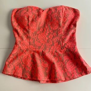 Varga Neon Coral & Nude Lace Corset Top